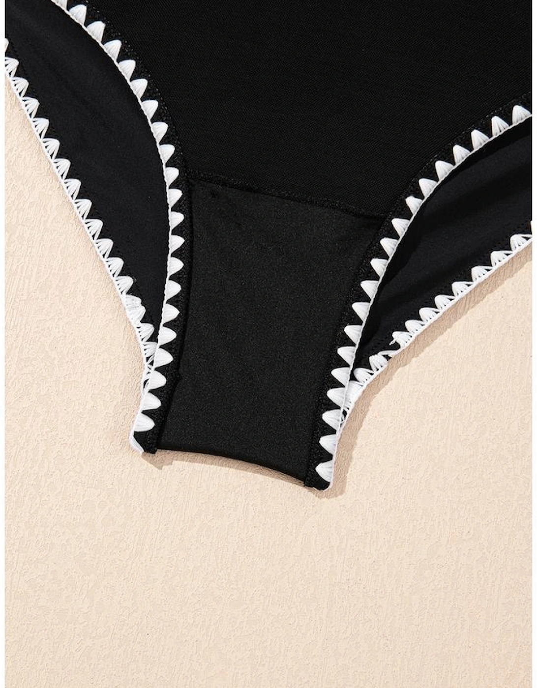 Black Ric Rac Trim Contrasted Patchwork Cutout One Piece Swimsuit