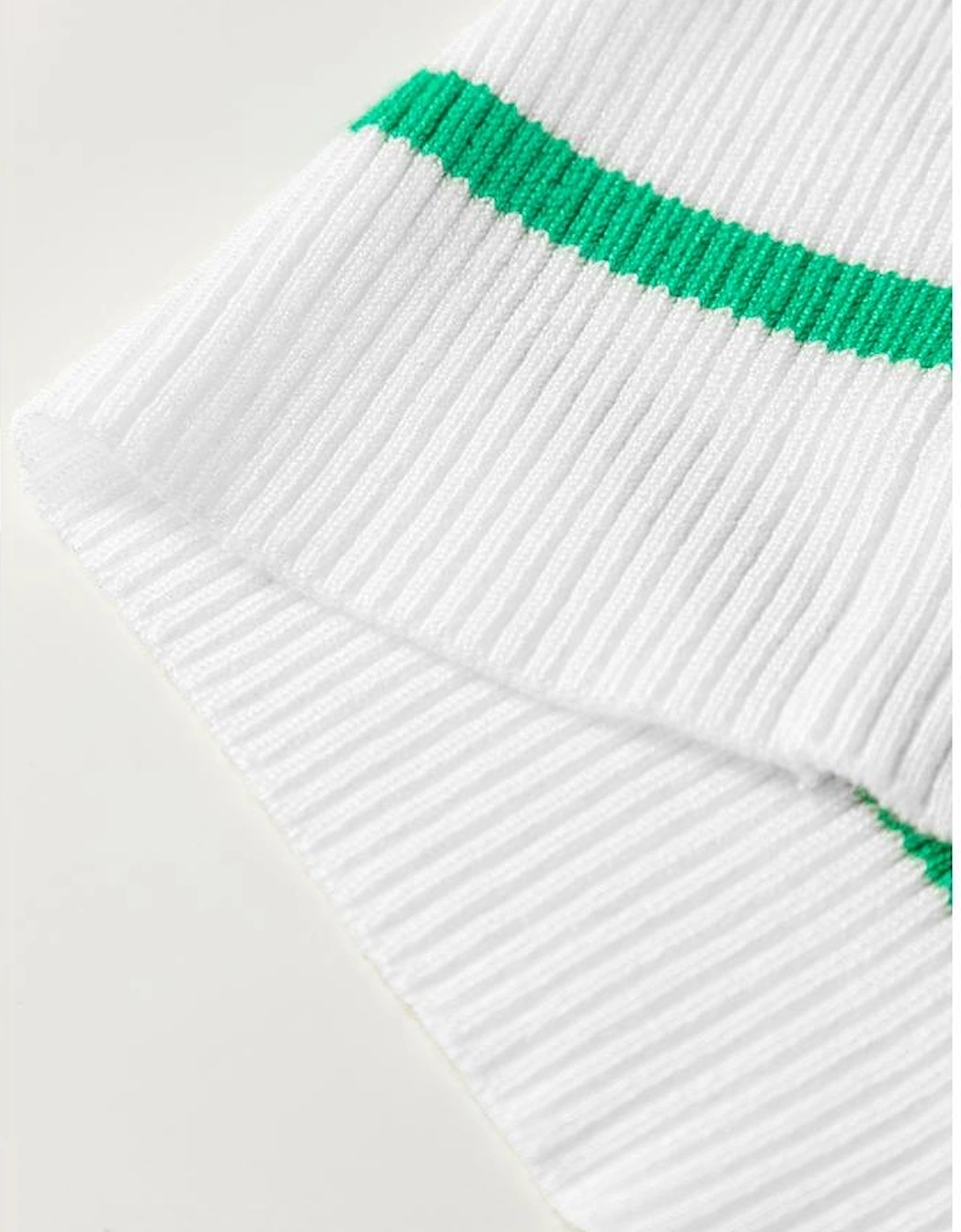 Bright Green Scalloped Trim U Neck Striped Ribbed Slim Sweater