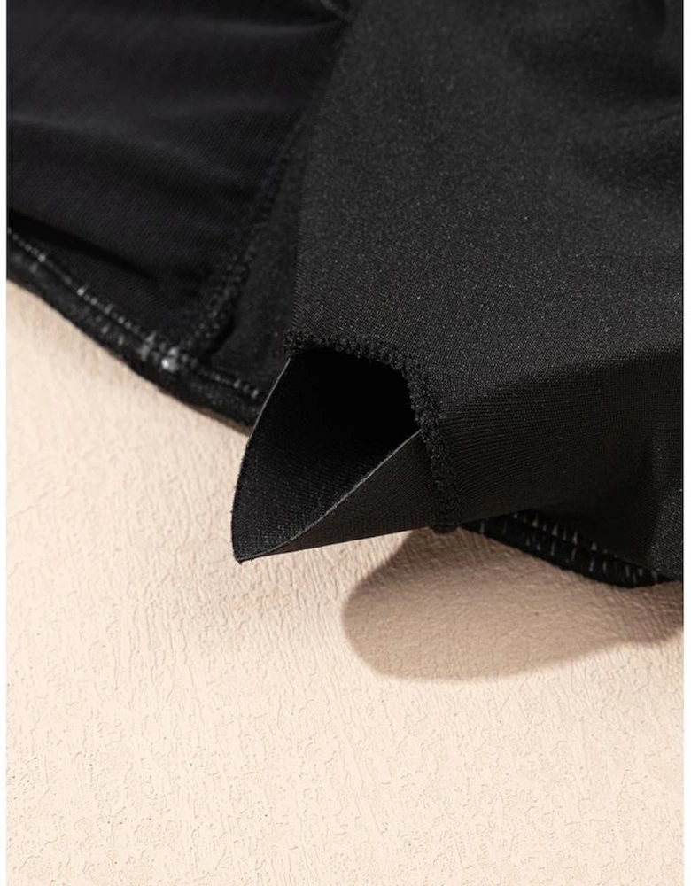 Black Ric Rac Trim Contrasted Patchwork Cutout One Piece Swimsuit