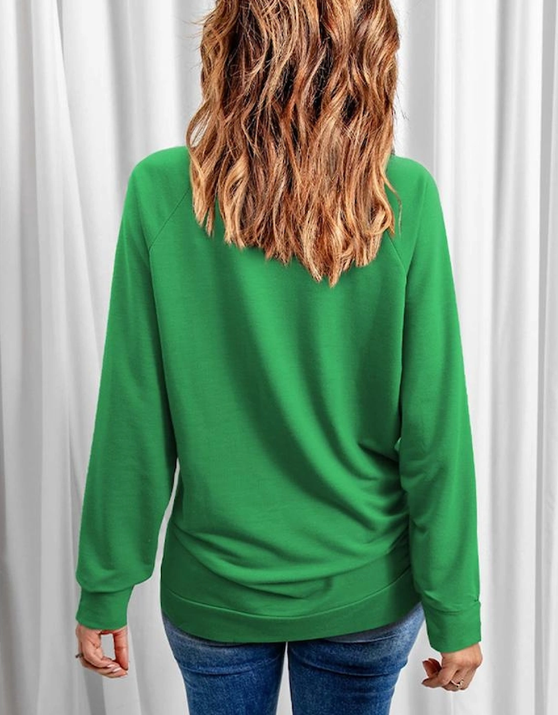 Green Lucky Clover Heart Graphic Raglan Sleeve Sweatshirt