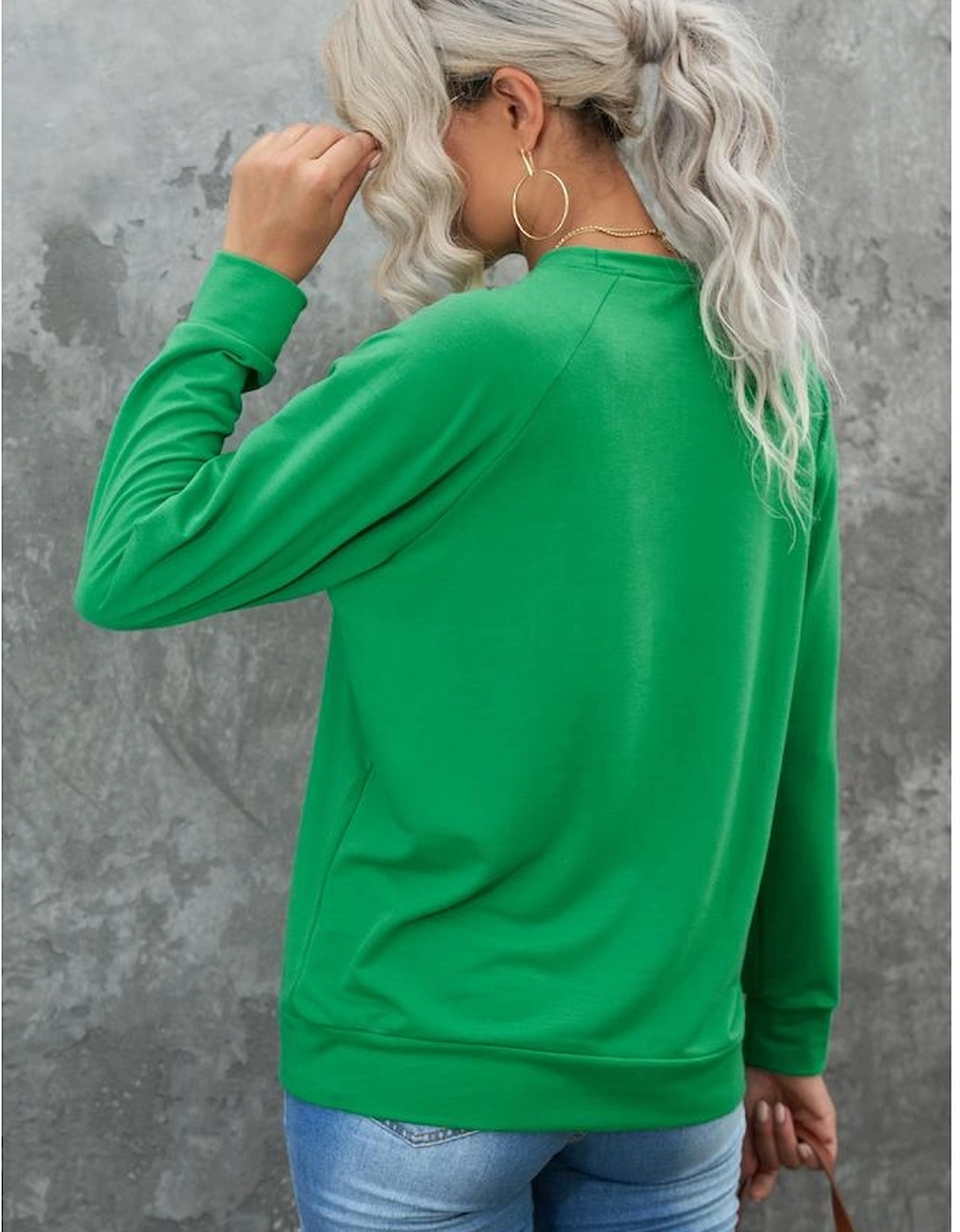 Green Lucky Clover Heart Graphic Raglan Sleeve Sweatshirt