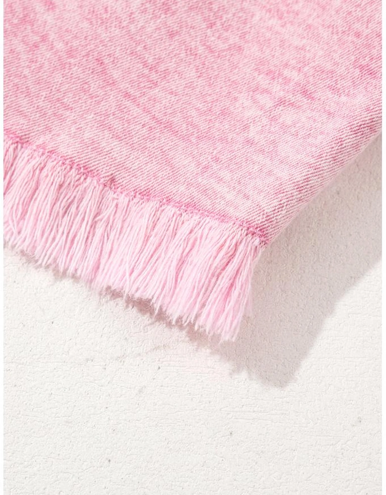 Pink Washed Wide Smocked Waistband Frayed Denim Shorts