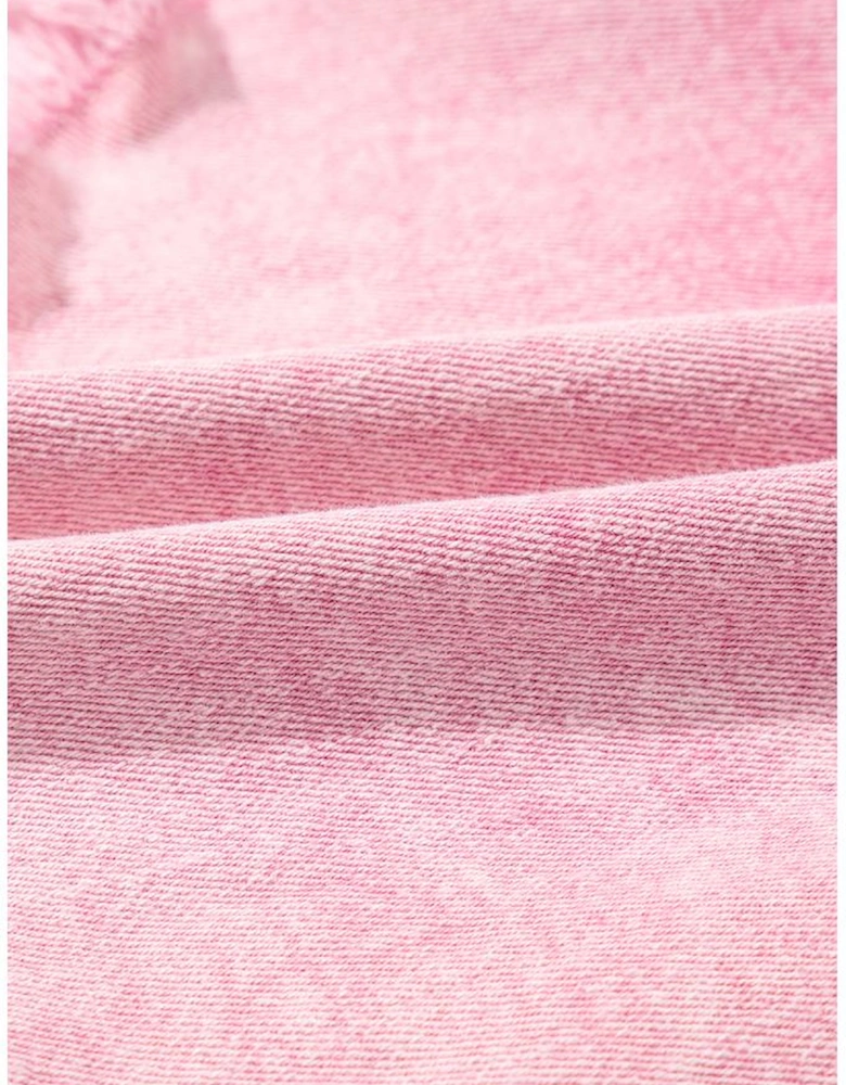 Pink Washed Wide Smocked Waistband Frayed Denim Shorts