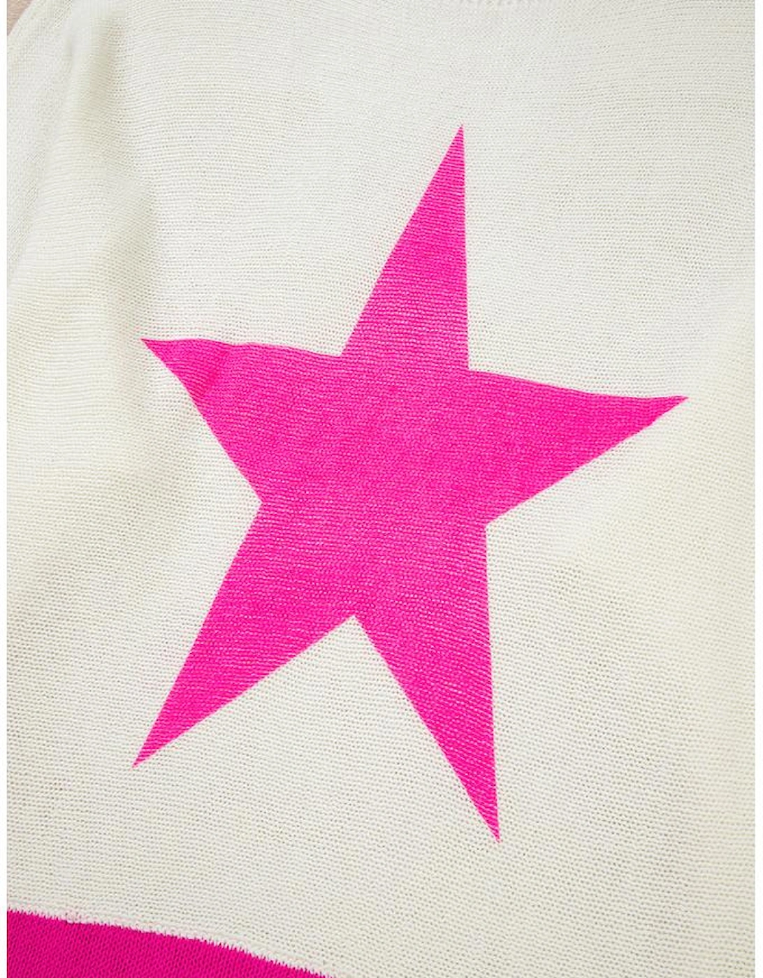 White Star Pattern Colorblock Striped Edge Drop Shoulder Sweater