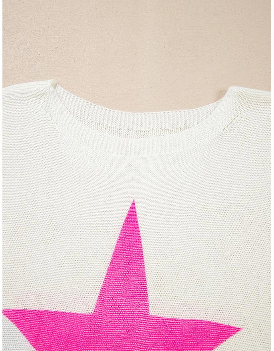 White Star Pattern Colorblock Striped Edge Drop Shoulder Sweater