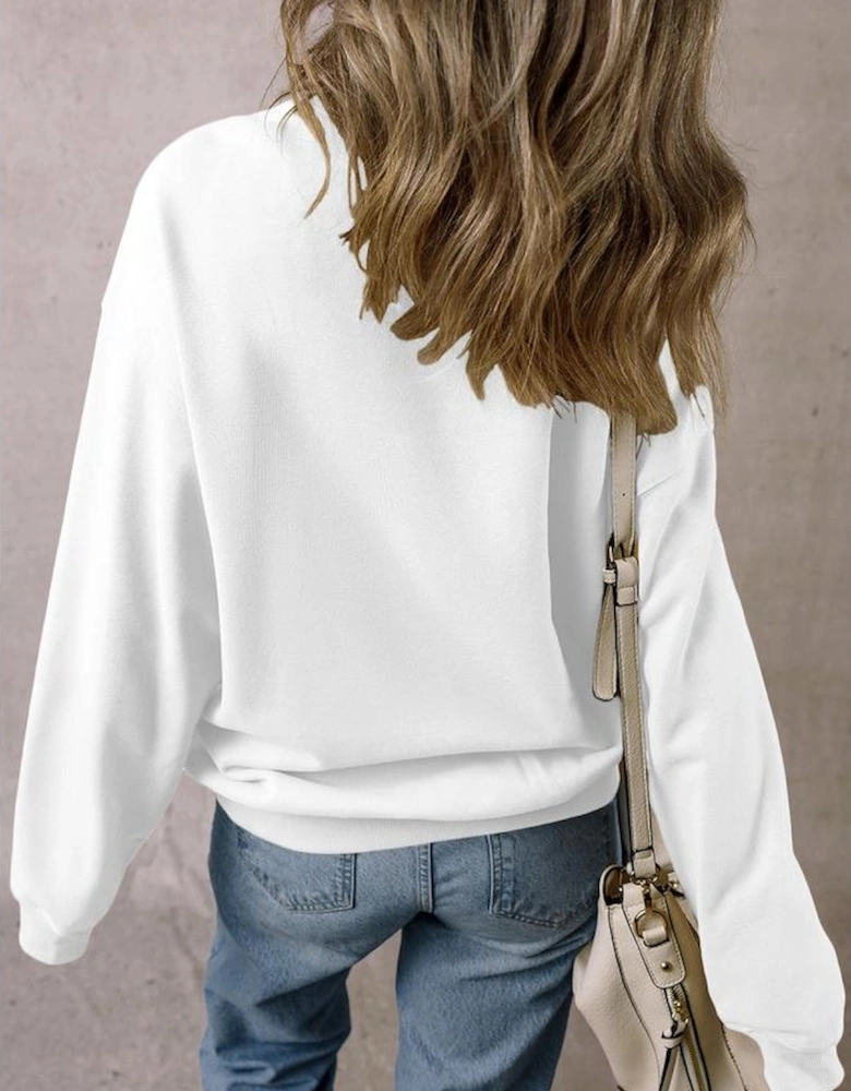 White Chenille Game Day Rugby Football Pattern Pullover Sweatshirt