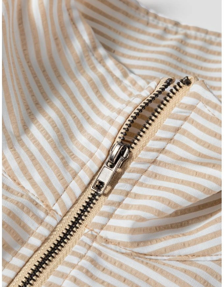 Smoke Gray Quarter Zip Striped Patchwork Drop Shoulder Loose Long Sleeve Top