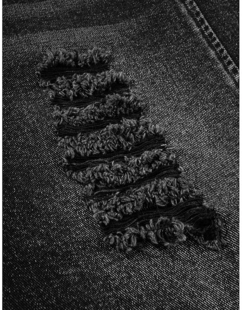 Black Distressed Bib Pocket Wide Leg Denim Overall