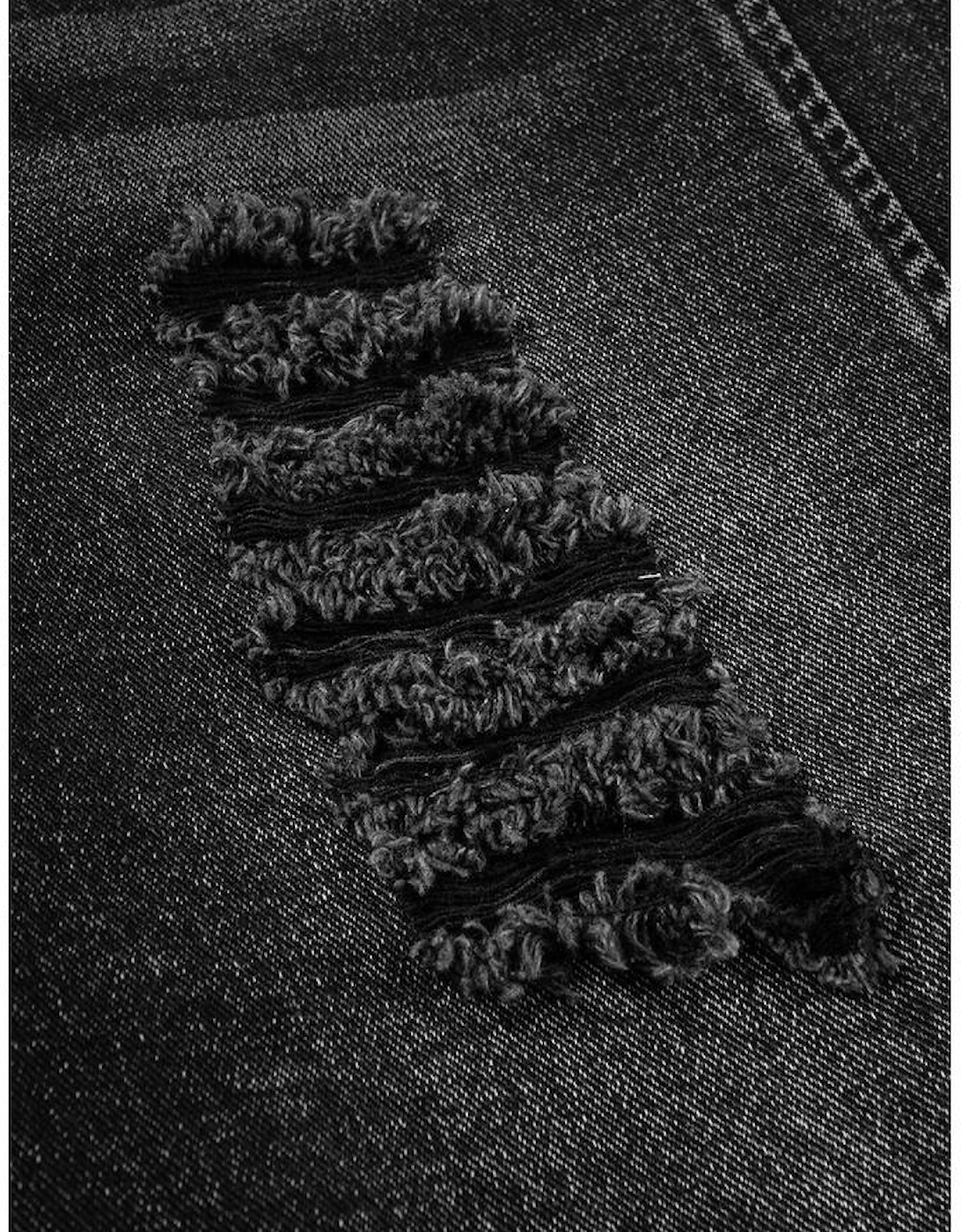 Black Distressed Bib Pocket Wide Leg Denim Overall