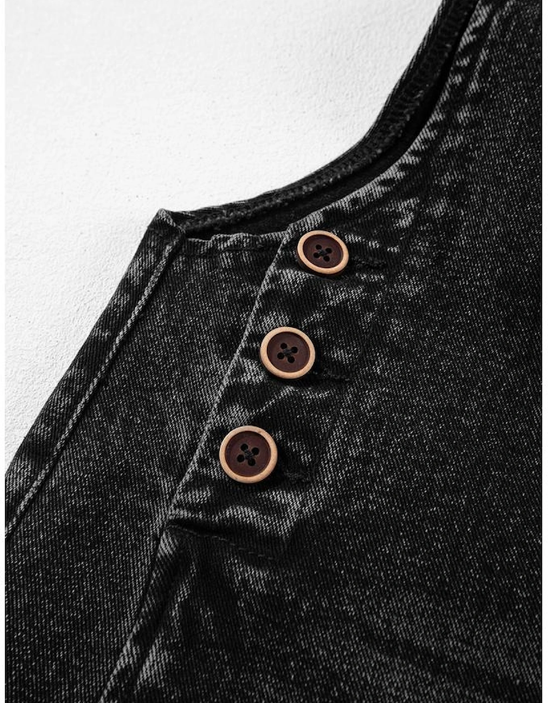 Black Distressed Bib Pocket Wide Leg Denim Overall, 11 of 10