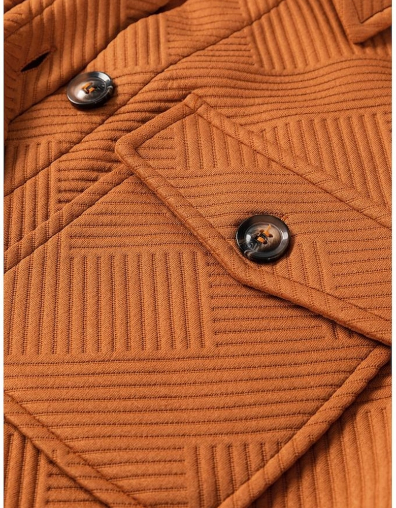 Gold Flame Textured Collared Drop Shoulder Buttoned Front Duster Coat