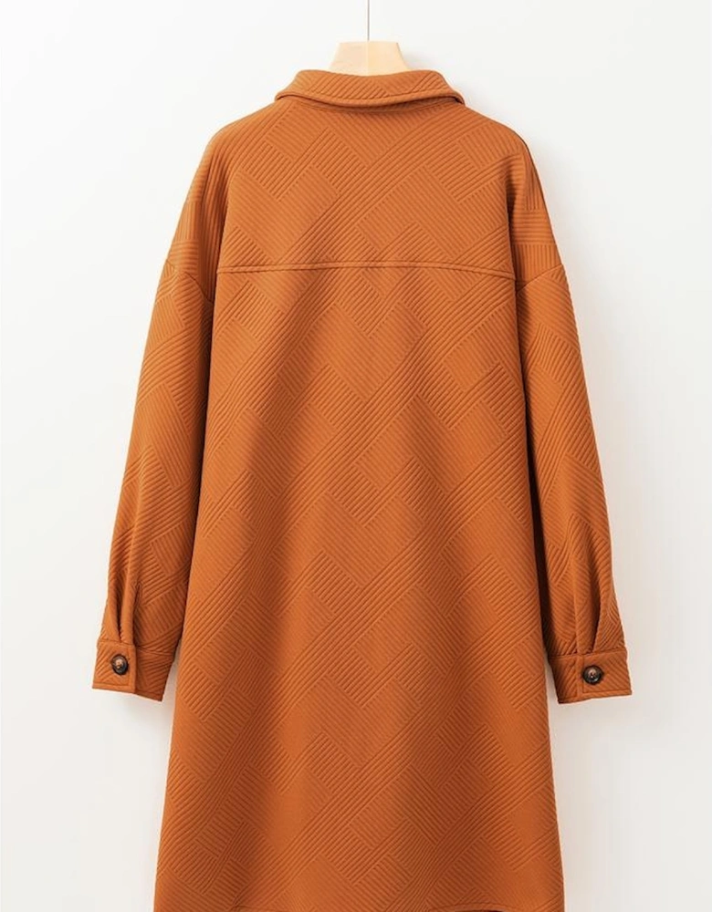 Gold Flame Textured Collared Drop Shoulder Buttoned Front Duster Coat