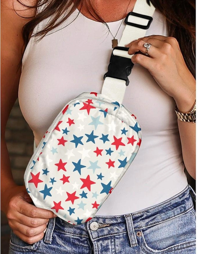 White Star Printed Buckle Strap Flag Day Crossbody Bag