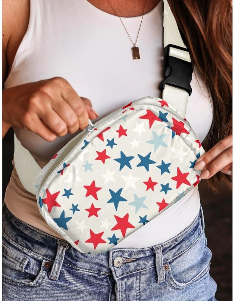 White Star Printed Buckle Strap Flag Day Crossbody Bag