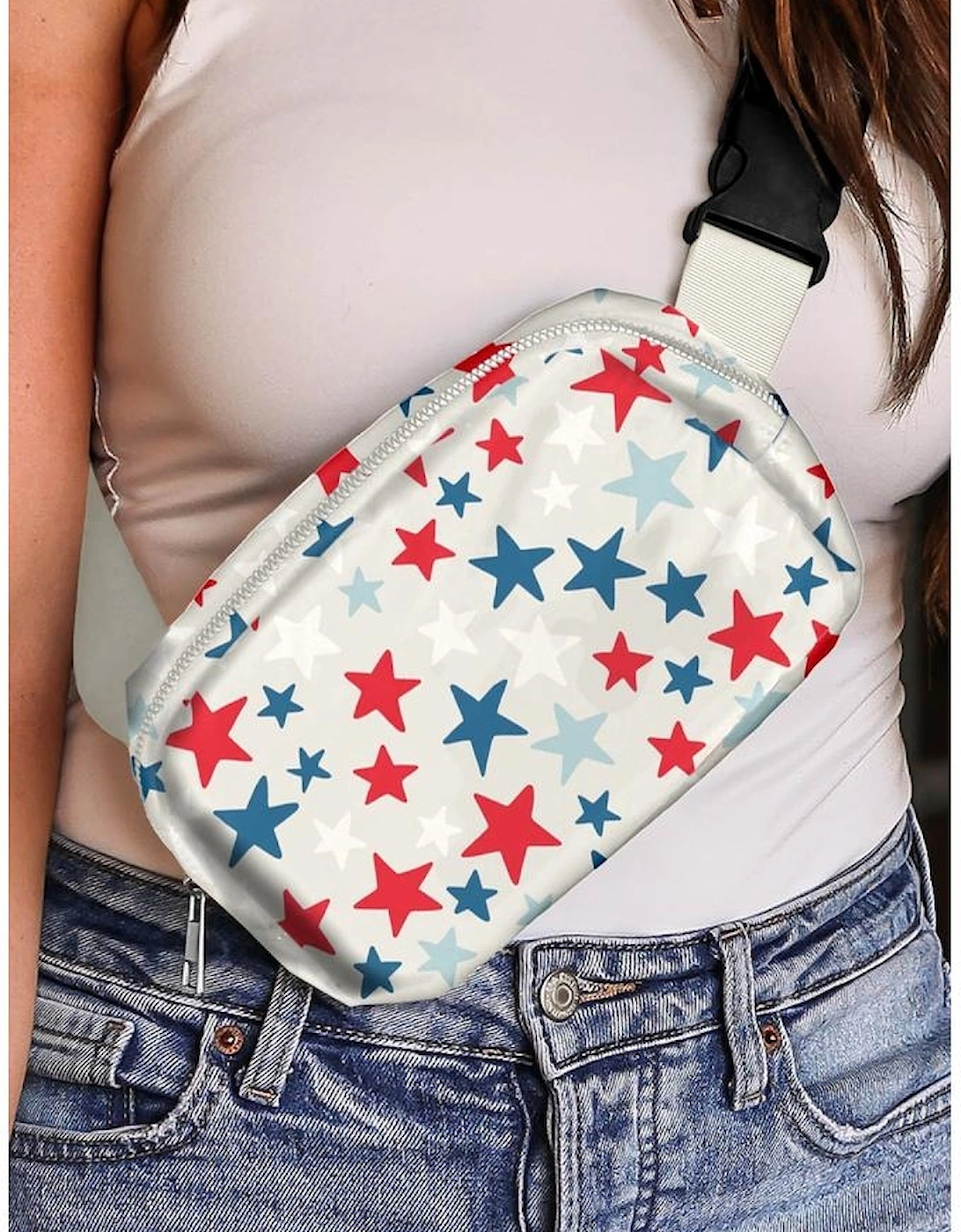 White Star Printed Buckle Strap Flag Day Crossbody Bag