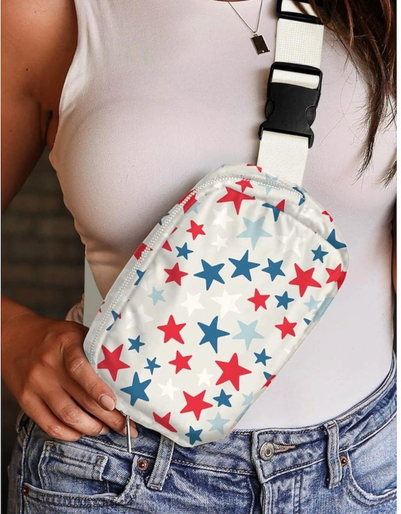 White Star Printed Buckle Strap Flag Day Crossbody Bag