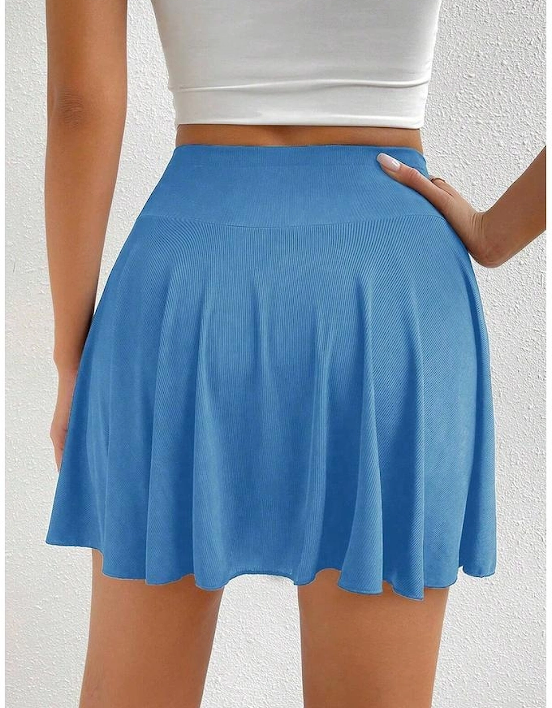 Blue A-line Draped High Waist Phone Pocket Lined Skort, 8 of 7