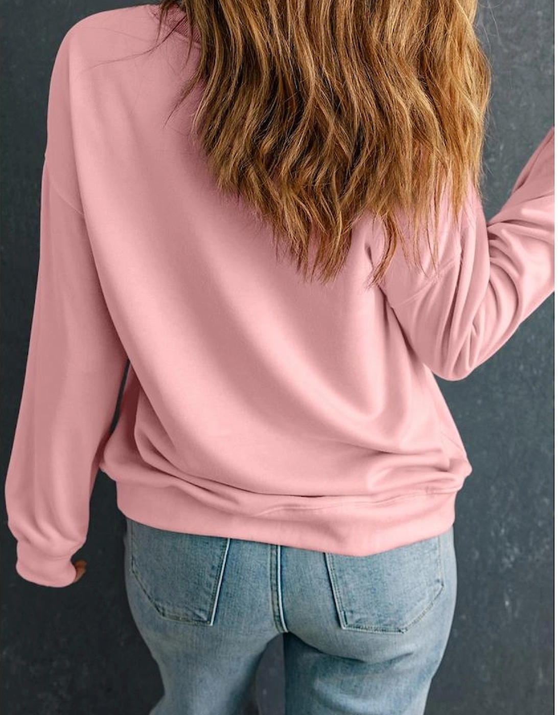 Pink Sequin Heart XOXO Graphic Drop Shoulder Valentines Sweatshirt