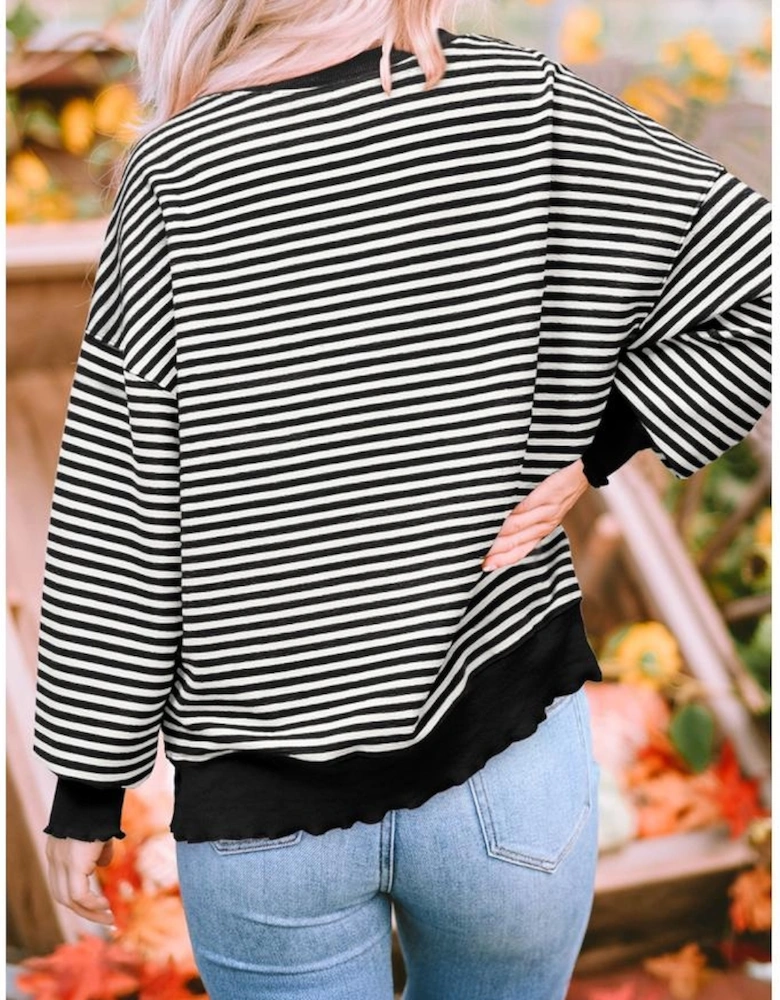 Black Stripe Tis The Season Chenille Patched Graphic Drop Shoulder Long Sleeve Top