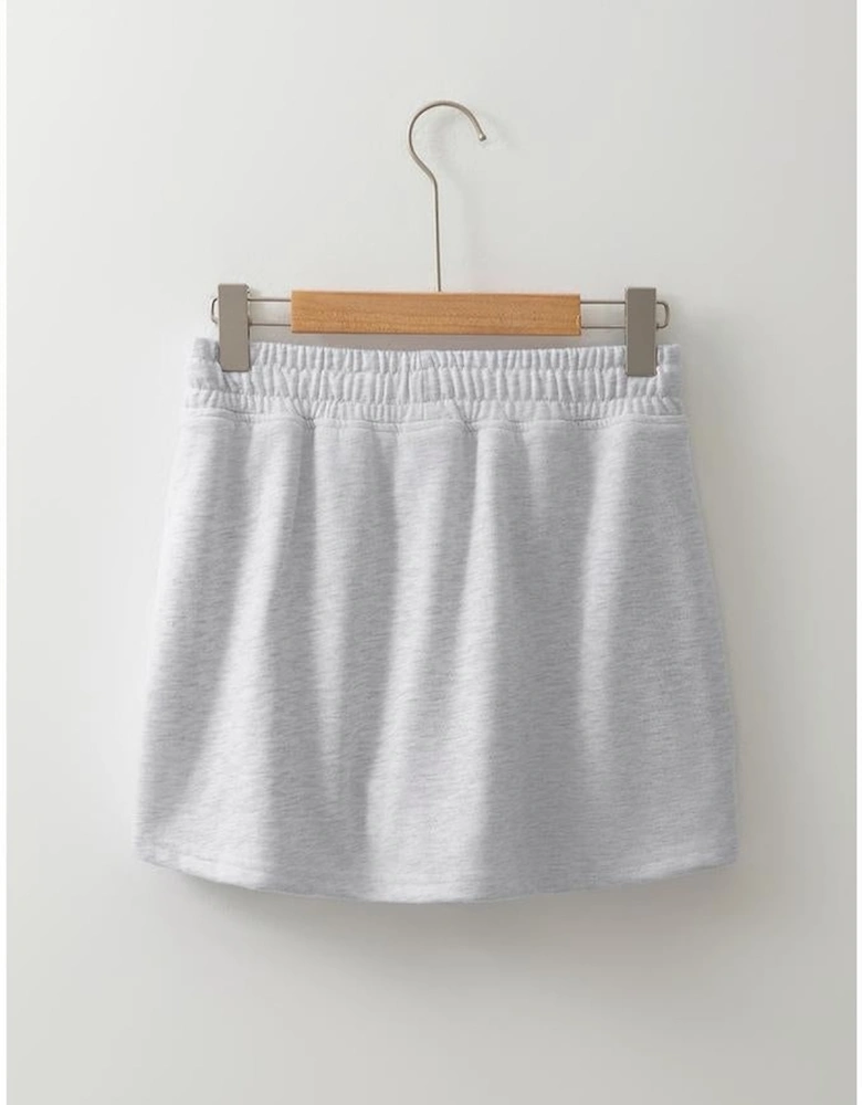 Light Grey French Terry Drawstring Mini Skort with Pockets