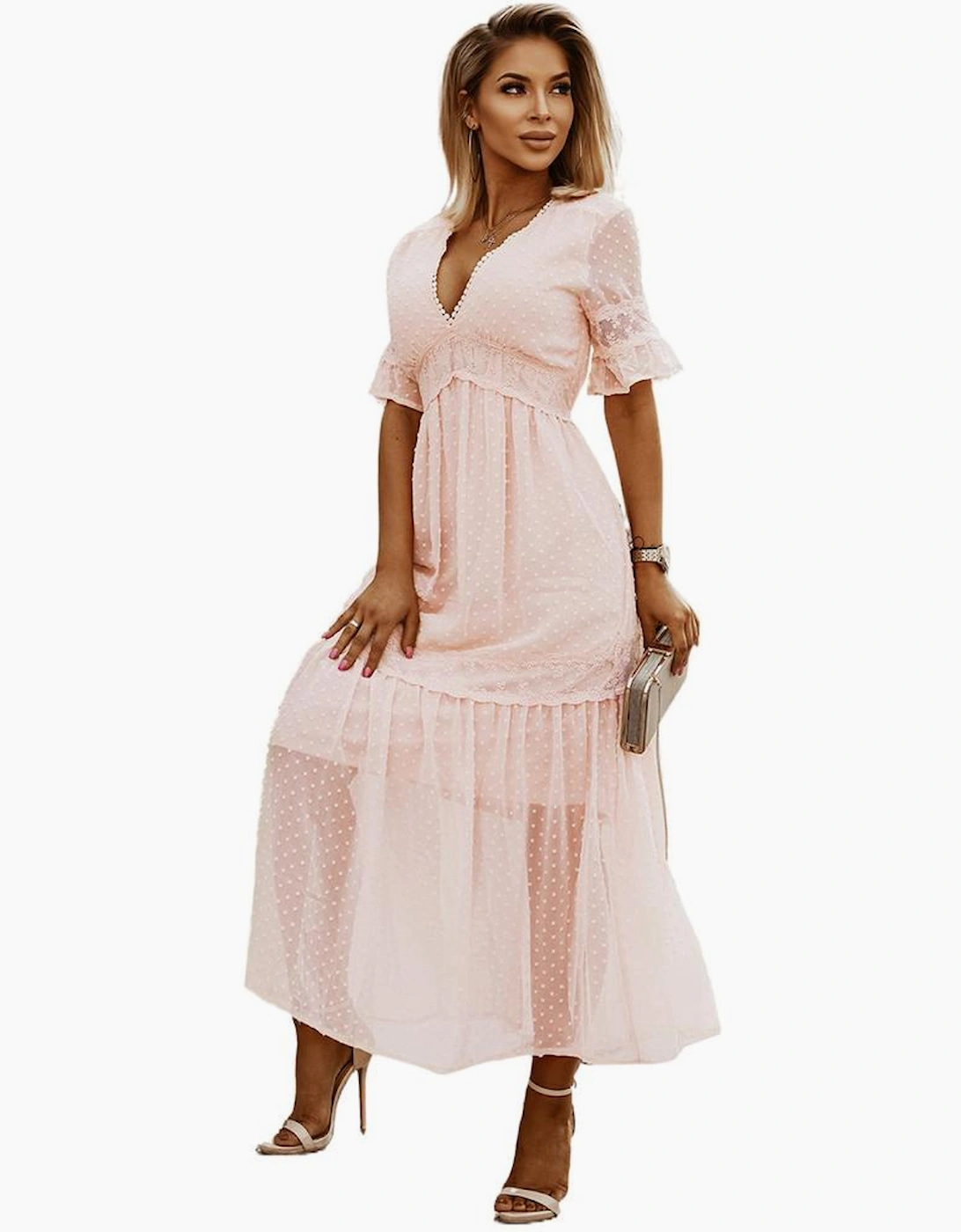 Swiss Dot Lace Trim Maxi Dress, 16 of 15