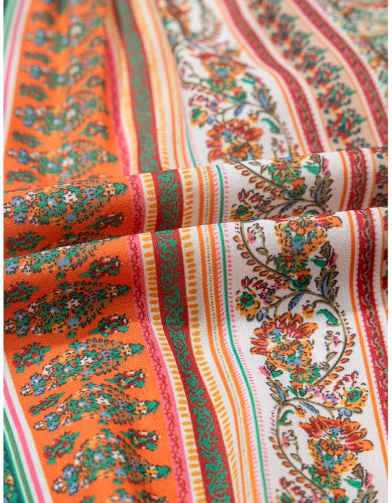 Red Bohemian Floral Print Buttoned V Neck Ruffle Tiered Dress