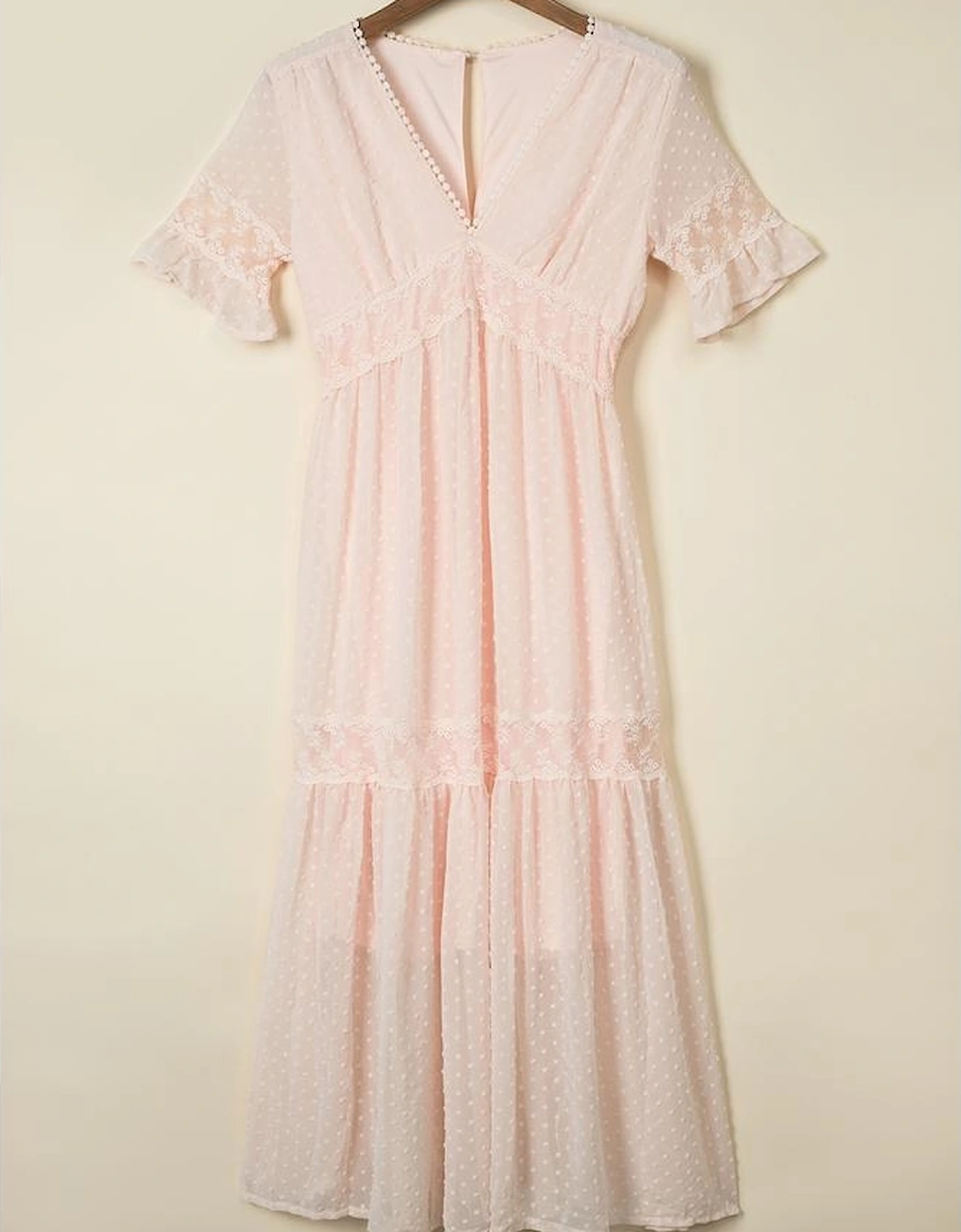 Swiss Dot Lace Trim Maxi Dress