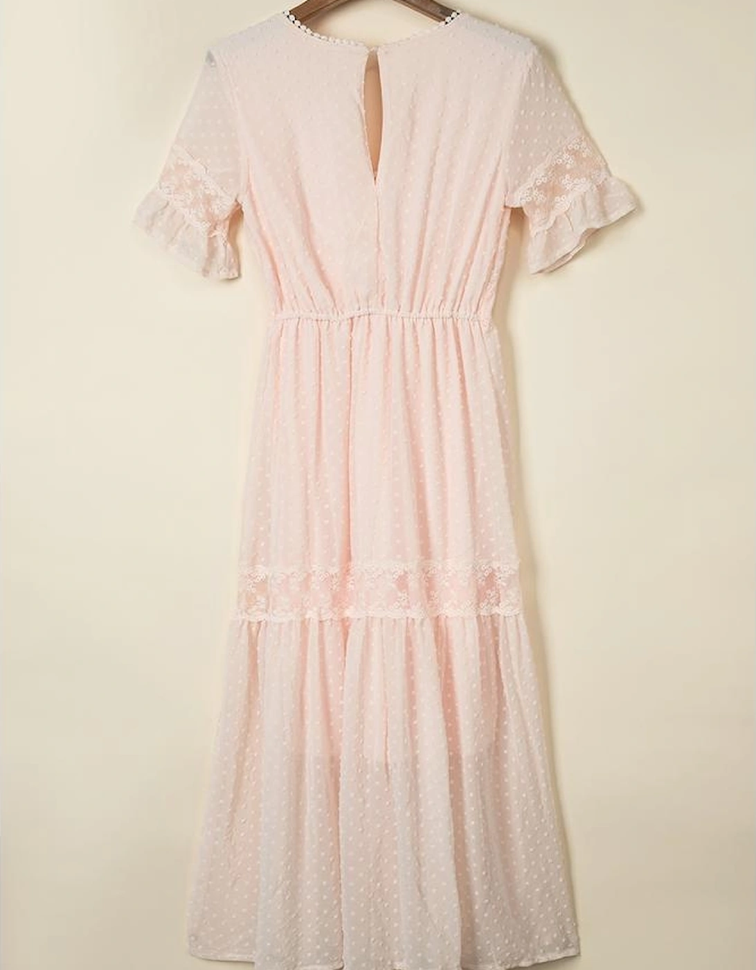 Swiss Dot Lace Trim Maxi Dress
