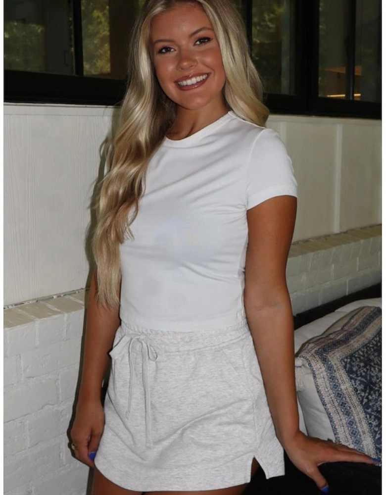 Light Grey French Terry Drawstring Mini Skort with Pockets