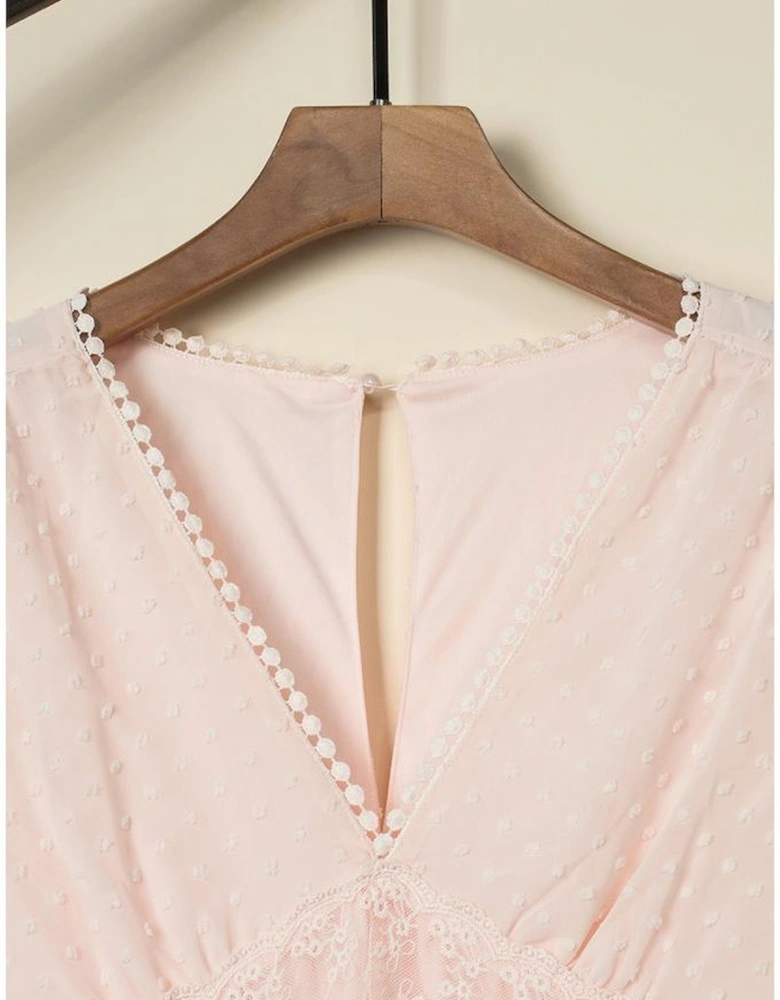 Swiss Dot Lace Trim Maxi Dress