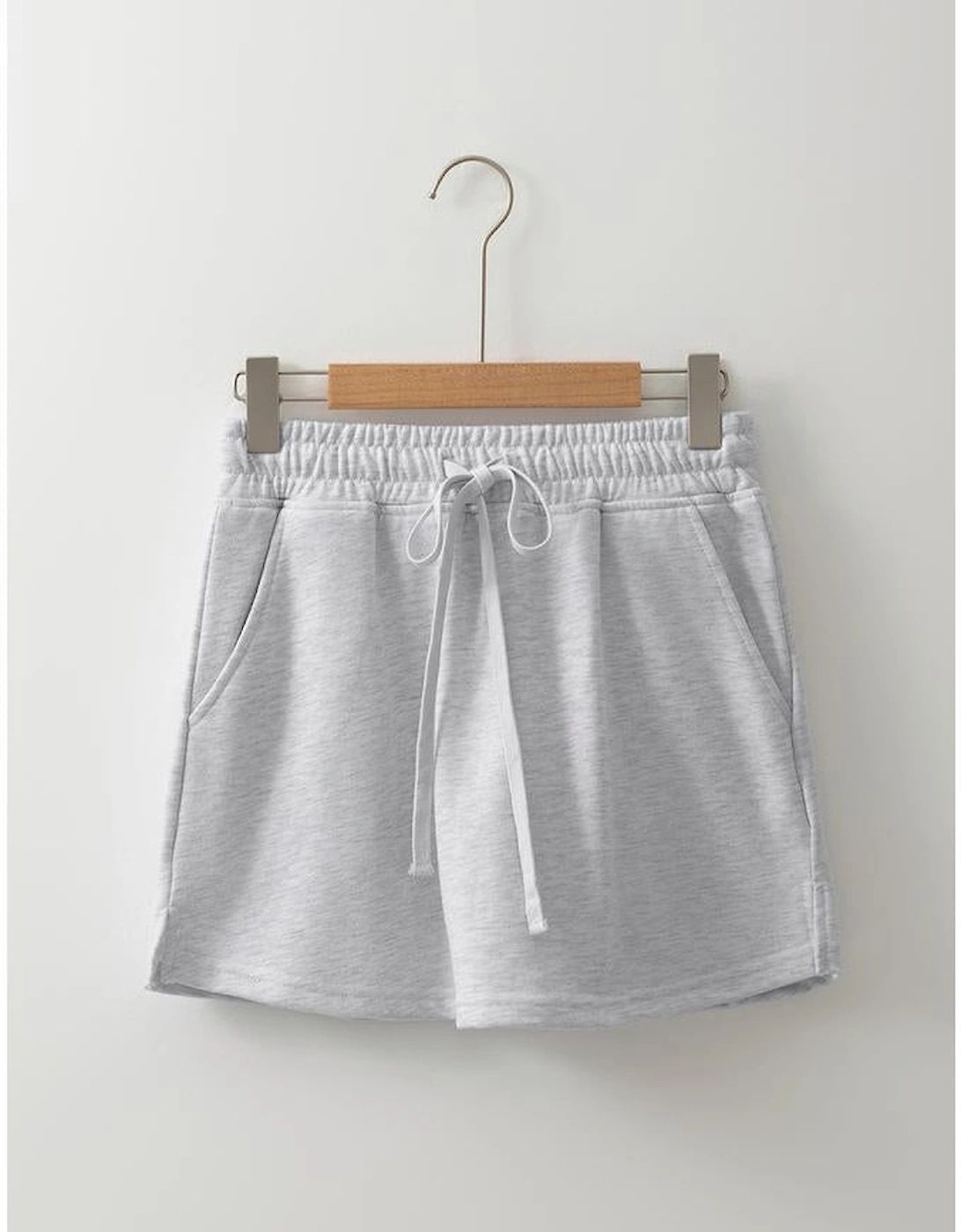 Light Grey French Terry Drawstring Mini Skort with Pockets