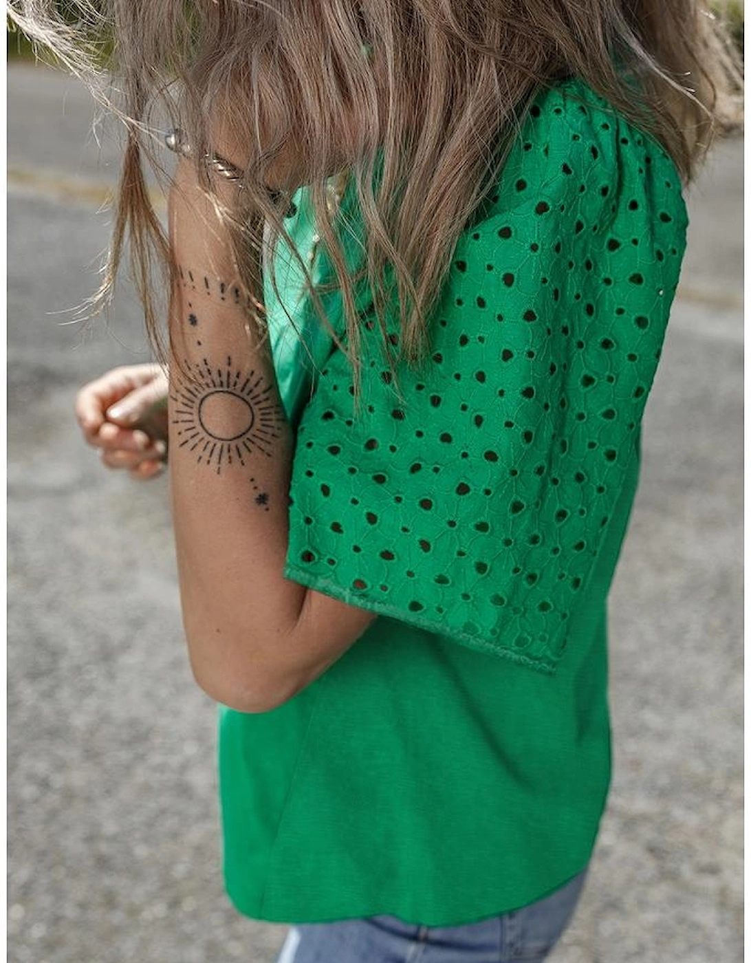 Bright Green Eyelet Embroidered Patchwork Shift Top, 13 of 12