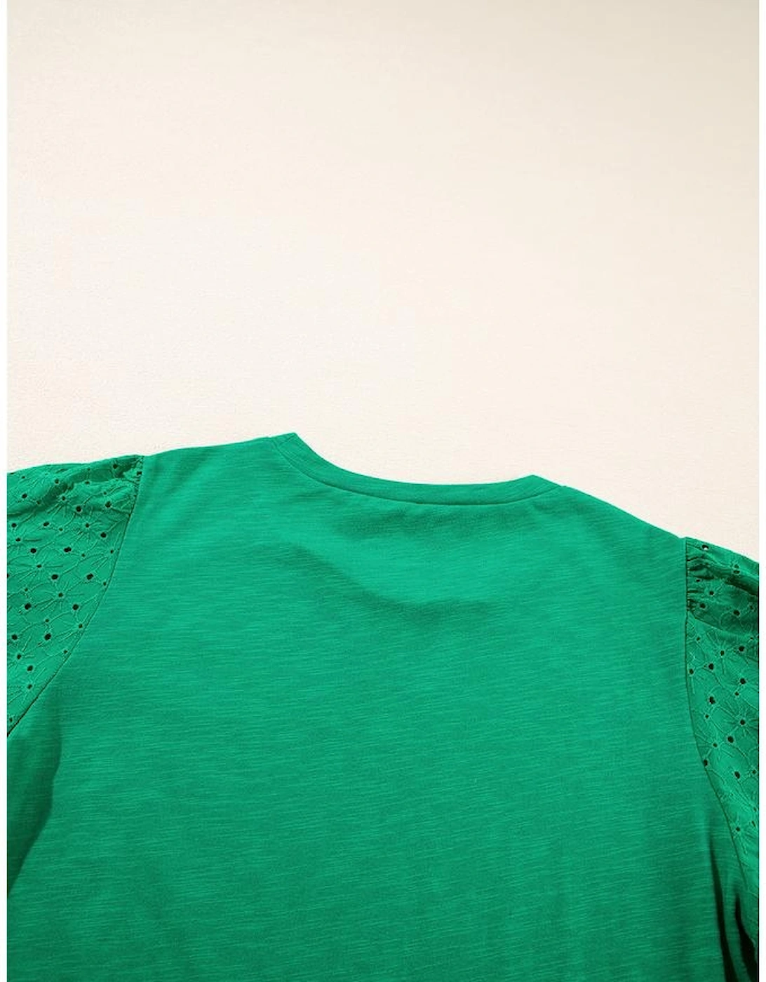 Bright Green Eyelet Embroidered Patchwork Shift Top