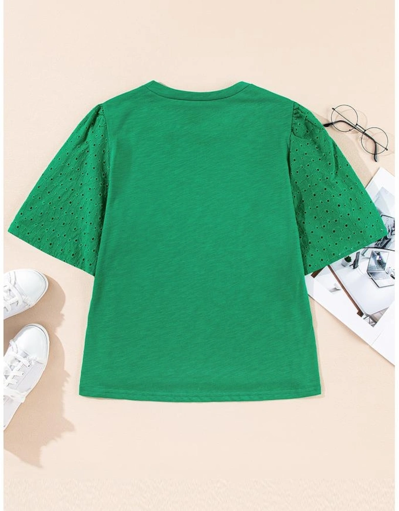 Bright Green Eyelet Embroidered Patchwork Shift Top