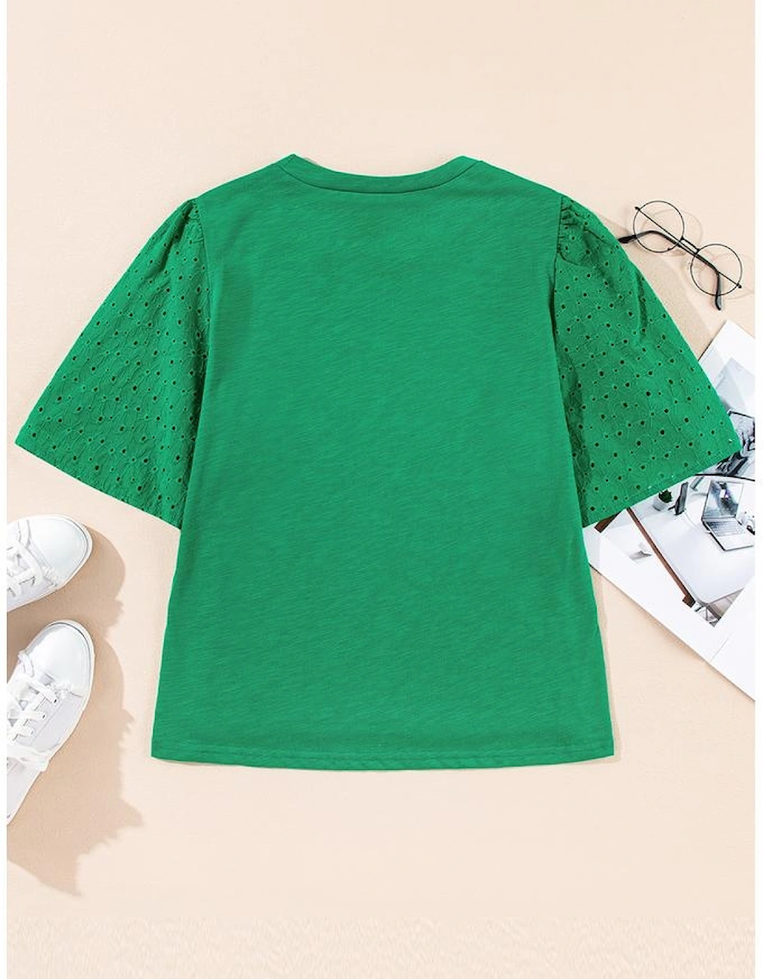 Bright Green Eyelet Embroidered Patchwork Shift Top