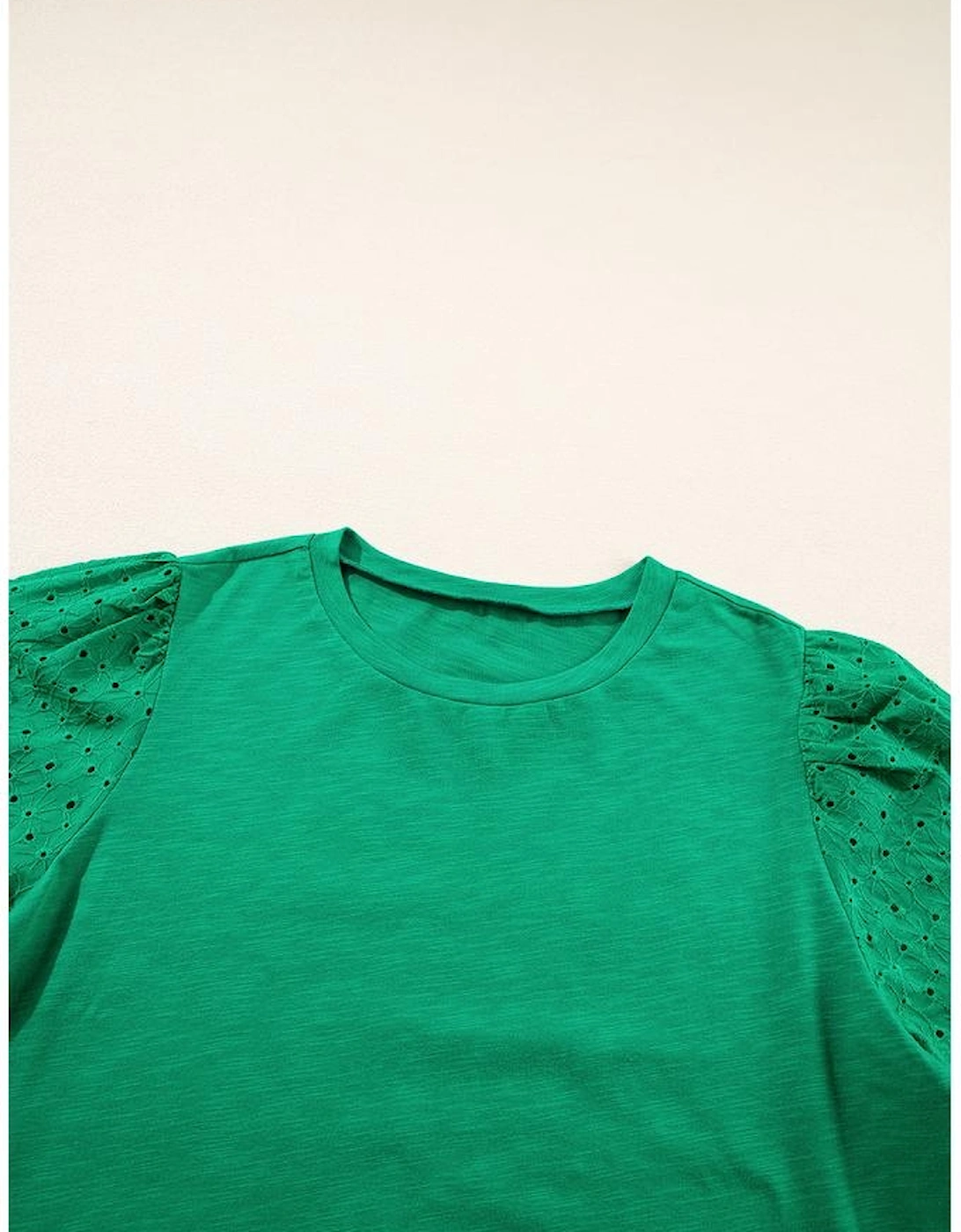 Bright Green Eyelet Embroidered Patchwork Shift Top