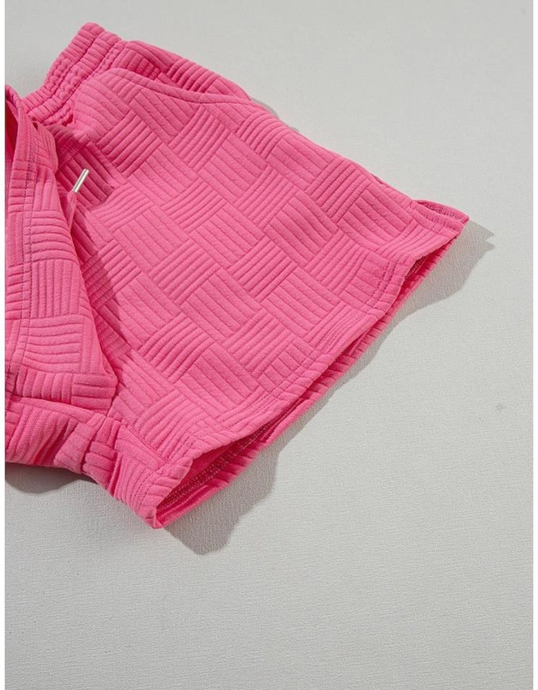 Bonbon Textured Ruffled Sleeve Tee and Drawstring Shorts Set
