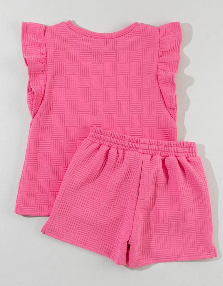 Bonbon Textured Ruffled Sleeve Tee and Drawstring Shorts Set