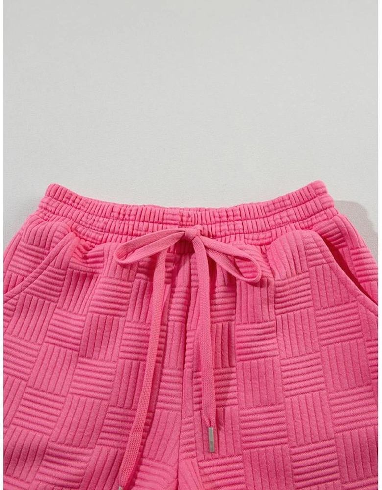 Bonbon Textured Ruffled Sleeve Tee and Drawstring Shorts Set