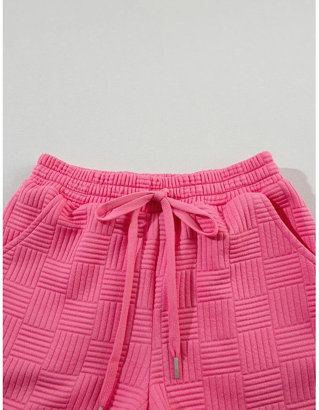 Bonbon Textured Ruffled Sleeve Tee and Drawstring Shorts Set