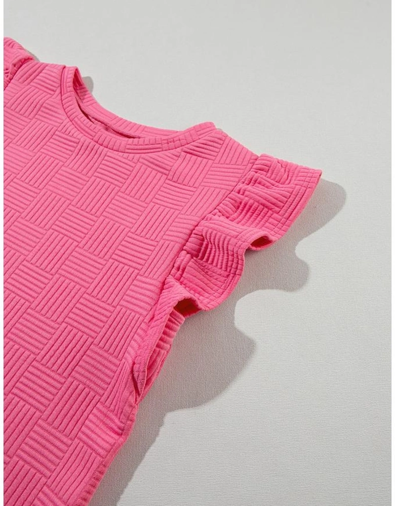 Bonbon Textured Ruffled Sleeve Tee and Drawstring Shorts Set