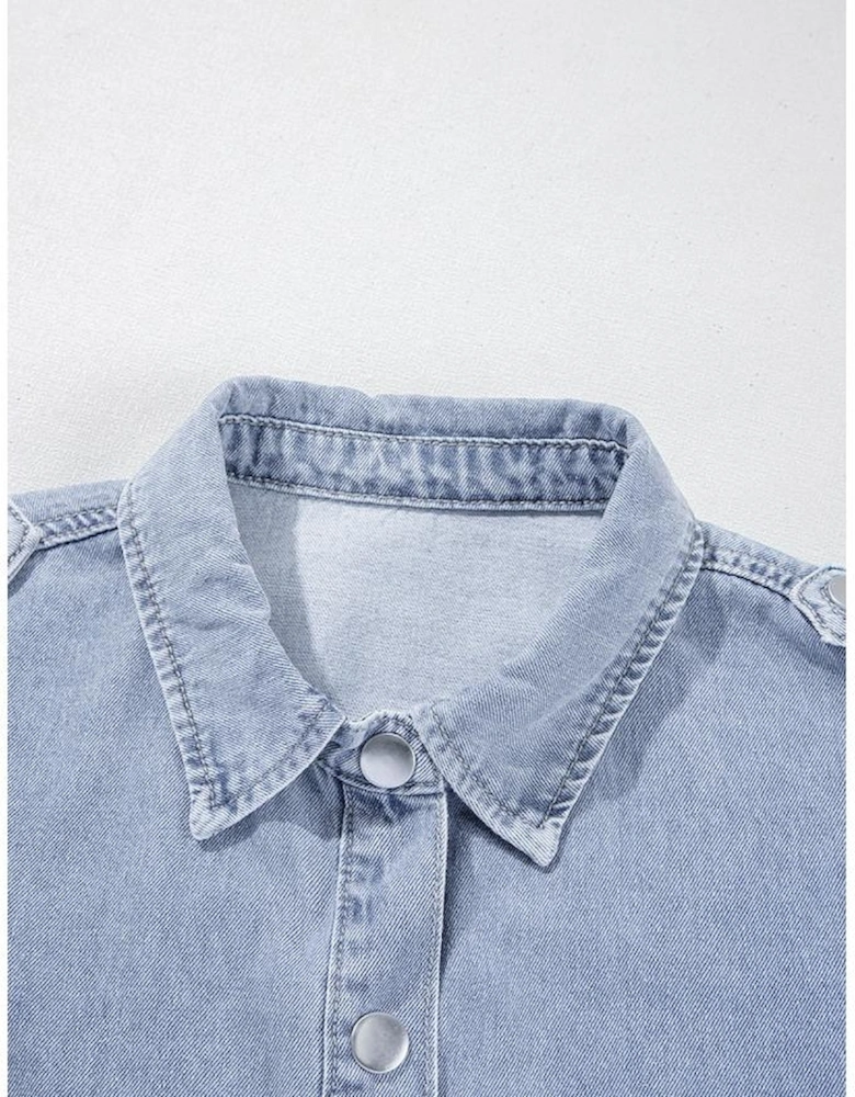 Dusk Blue Denim Pinup Folded Cap Sleeve Shirt