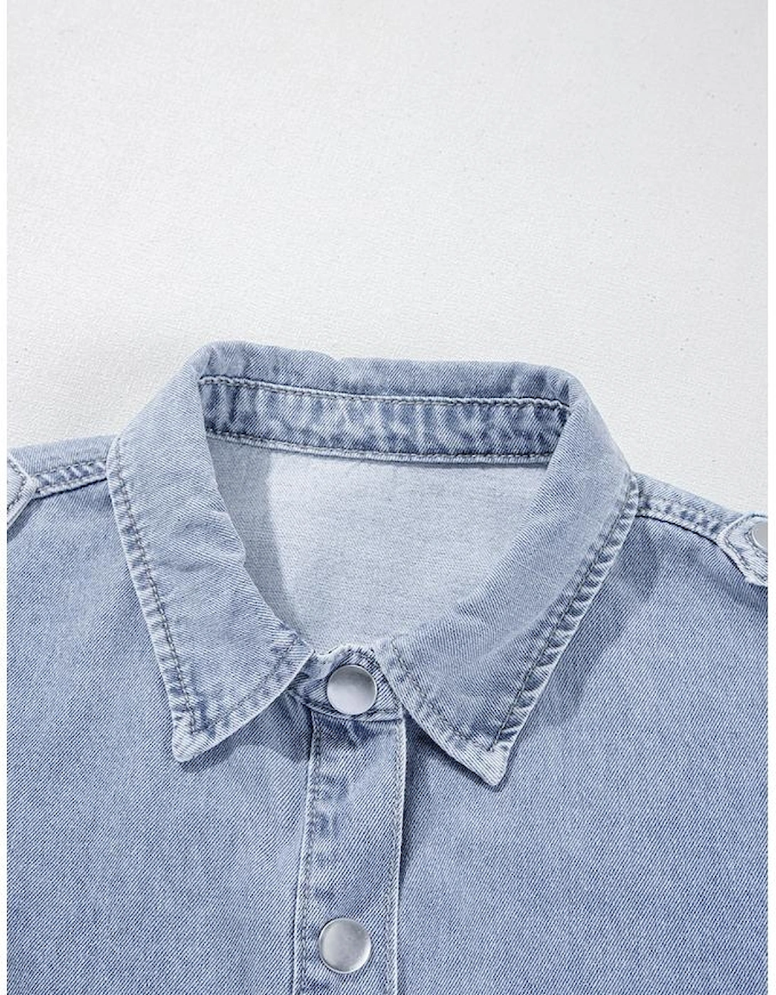 Dusk Blue Denim Pinup Folded Cap Sleeve Shirt