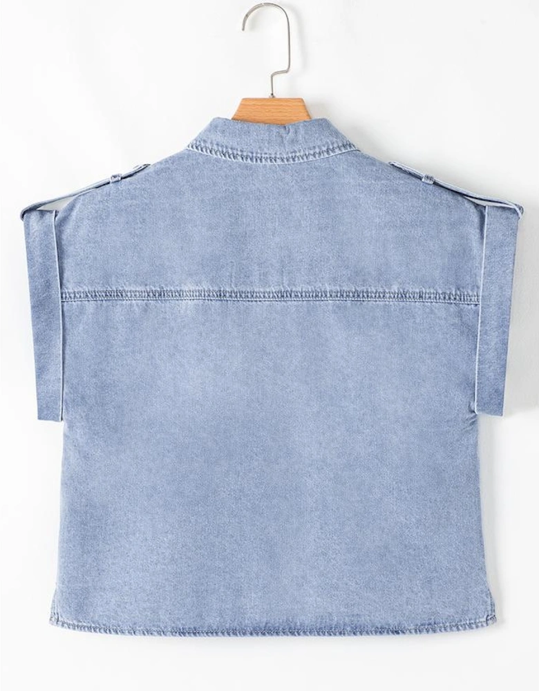 Dusk Blue Denim Pinup Folded Cap Sleeve Shirt