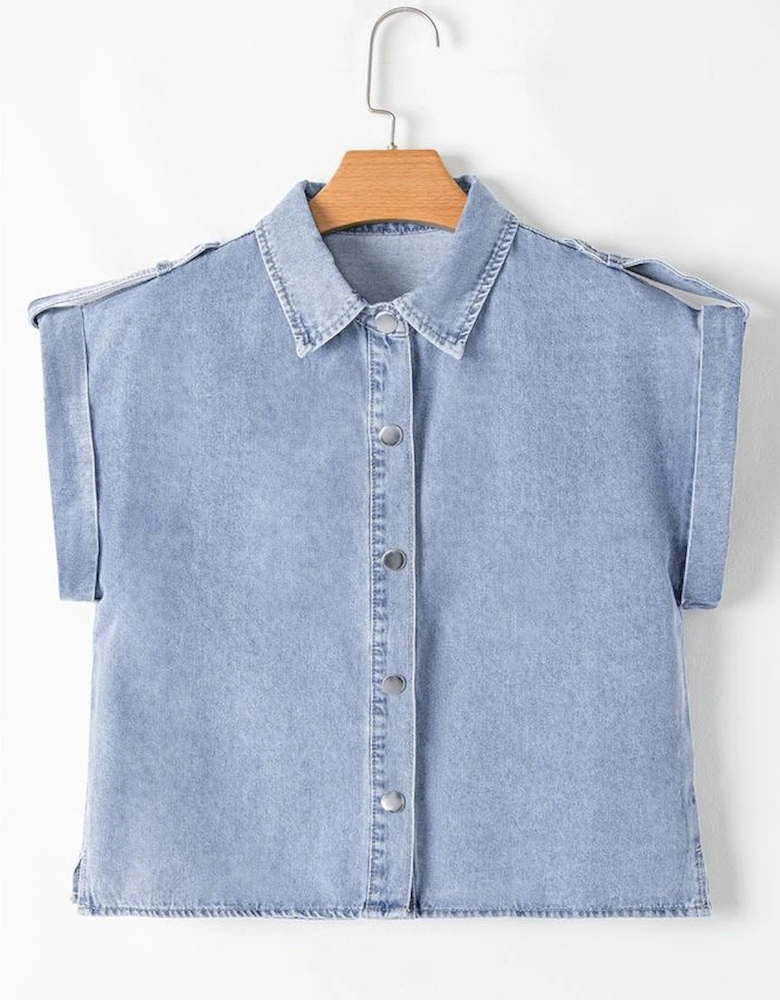 Dusk Blue Denim Pinup Folded Cap Sleeve Shirt