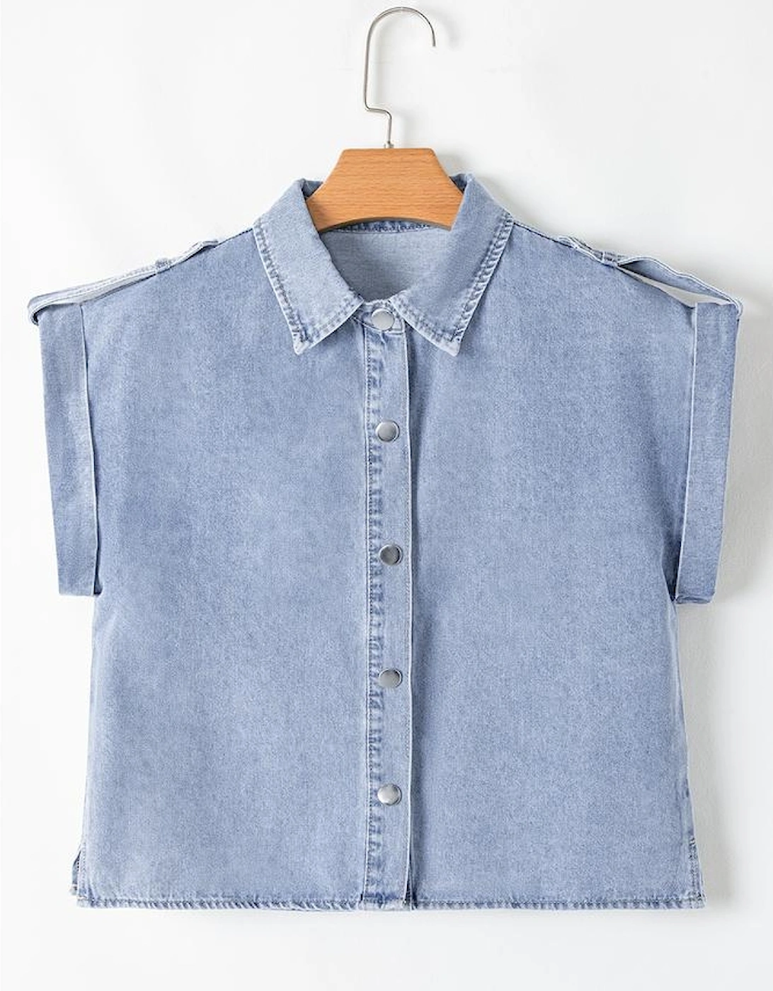 Dusk Blue Denim Pinup Folded Cap Sleeve Shirt