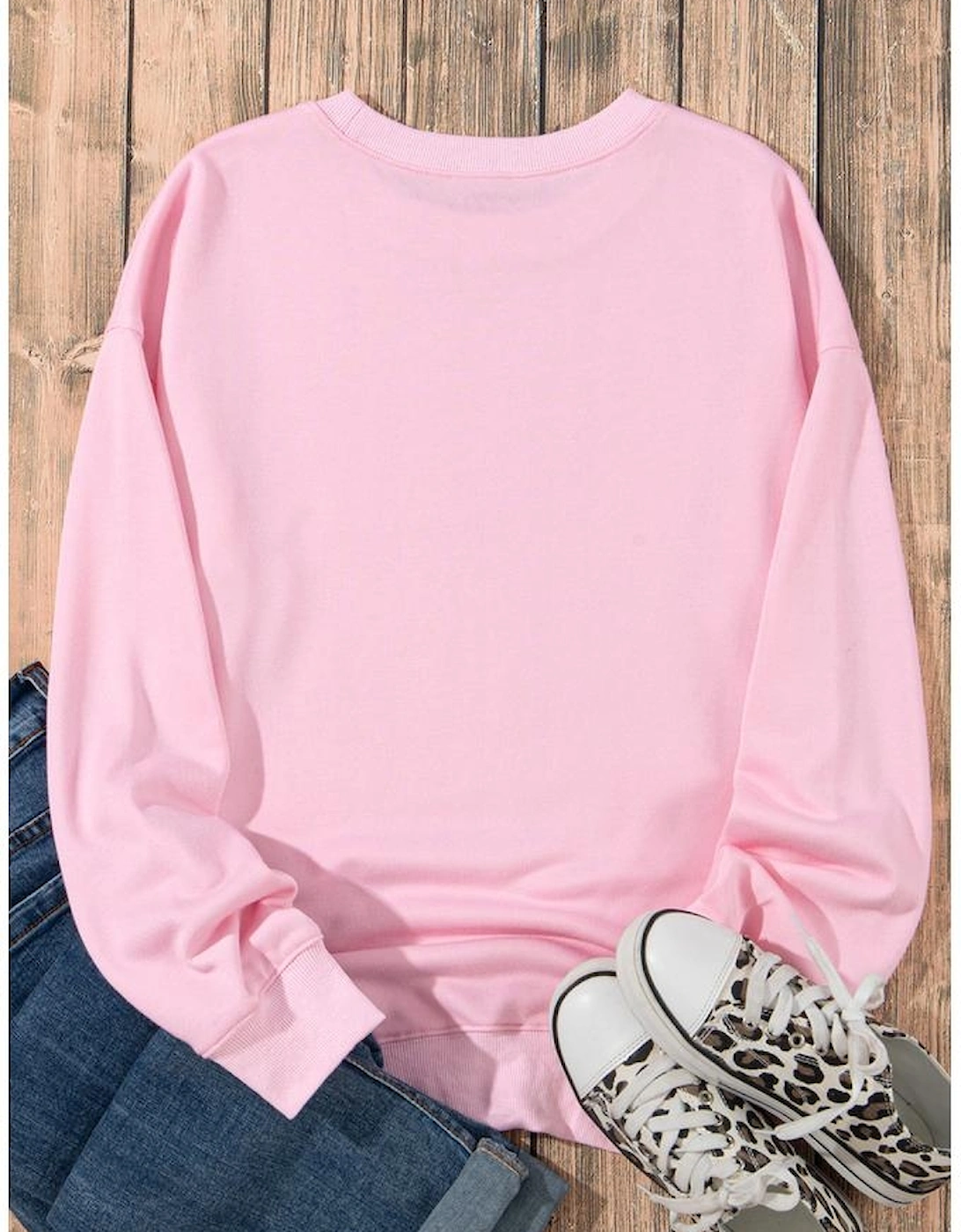 Pink Ghost Bowknot Printed Drop Shoulder Halloween Sweatshirt