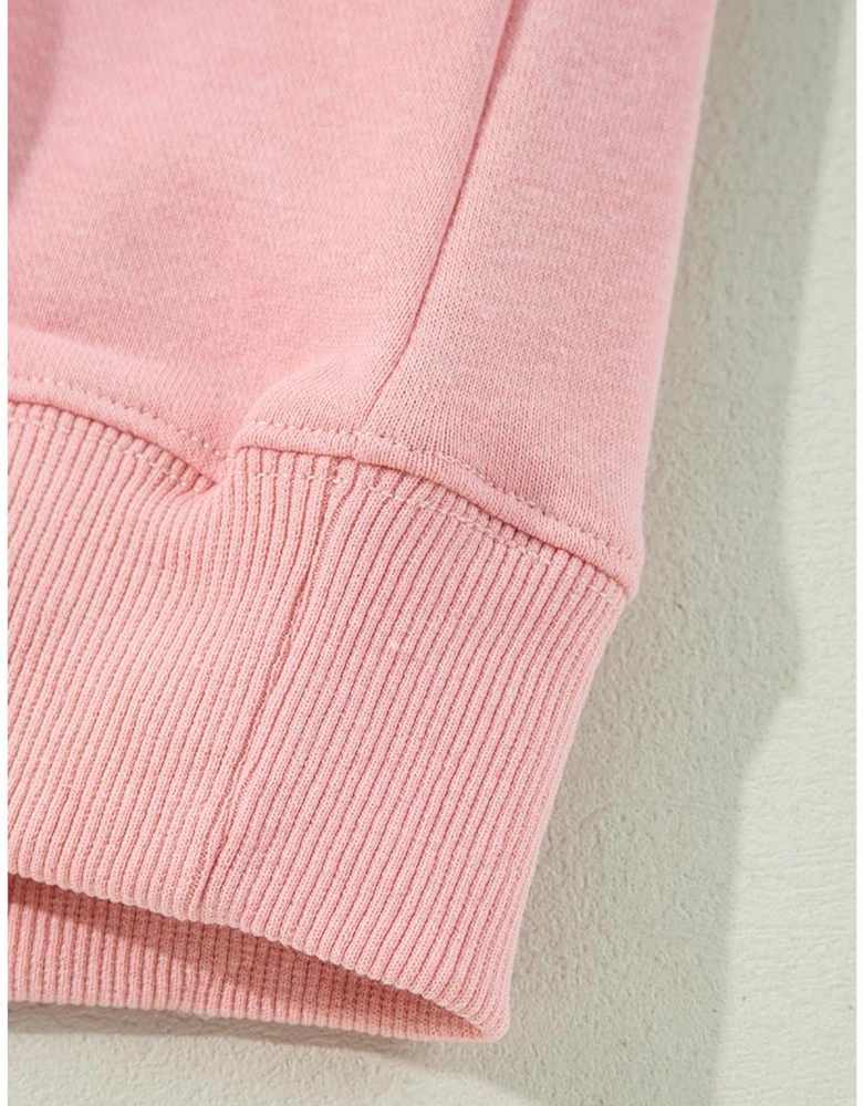 Pink Ghost Bowknot Printed Drop Shoulder Halloween Sweatshirt