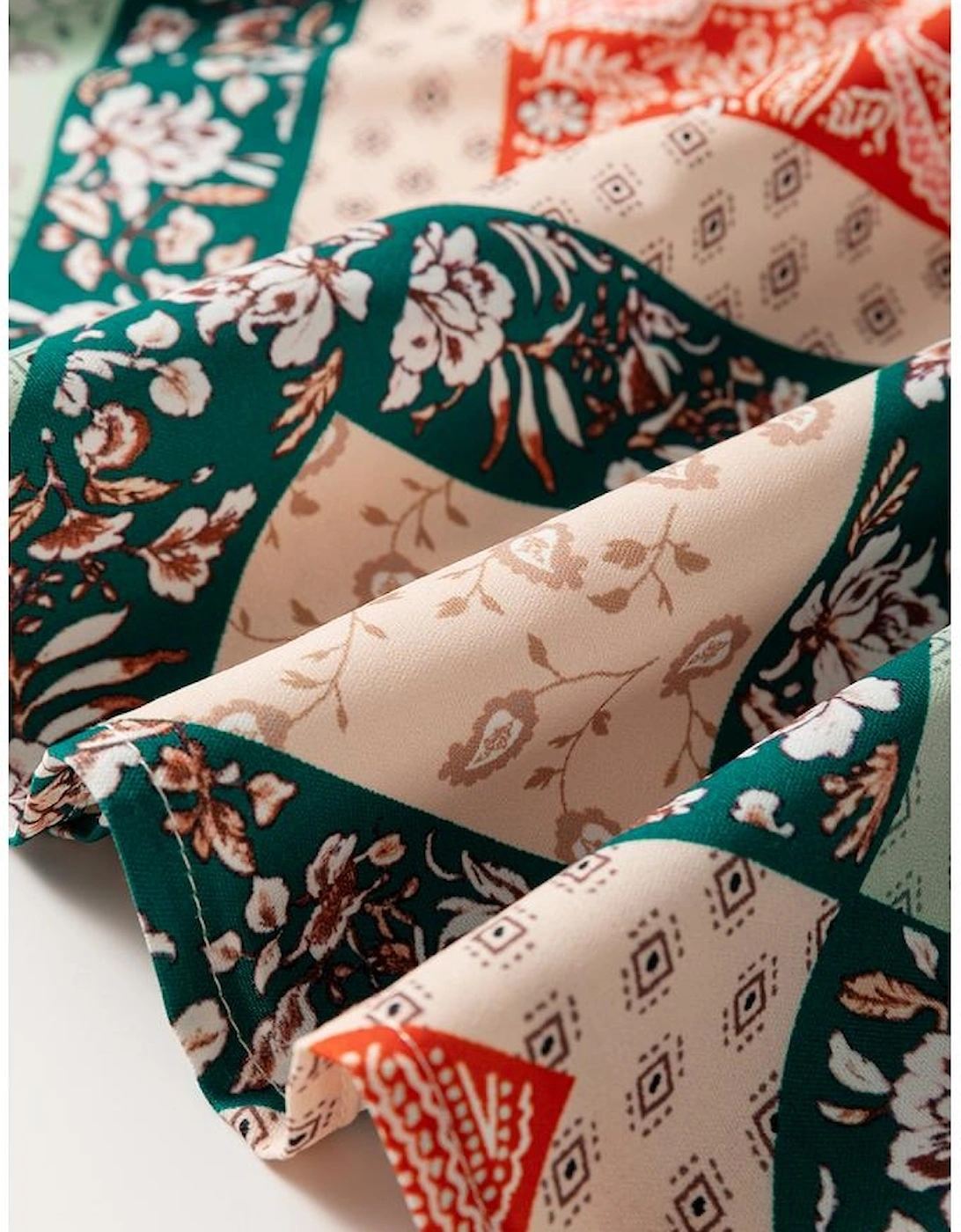 Jet Stream Paisley Geometric Patchwork Crew Neck Loose Fit Top