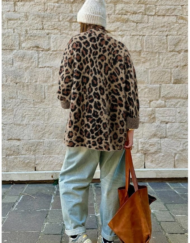 Brown Leopard Open Casual Cardigan